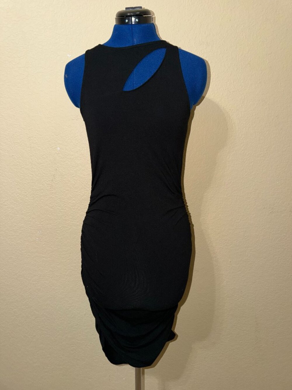 Express Black Asymmetric Cutout Ruched Bodycon Dress - Size XS